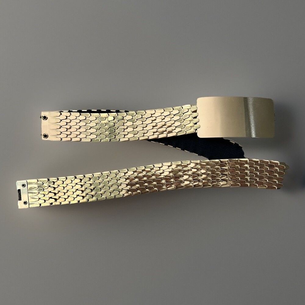 Vtg Gold-tone Metal Stretch Statement Belt 70s-80's! Scales Pattern Bold Buckle